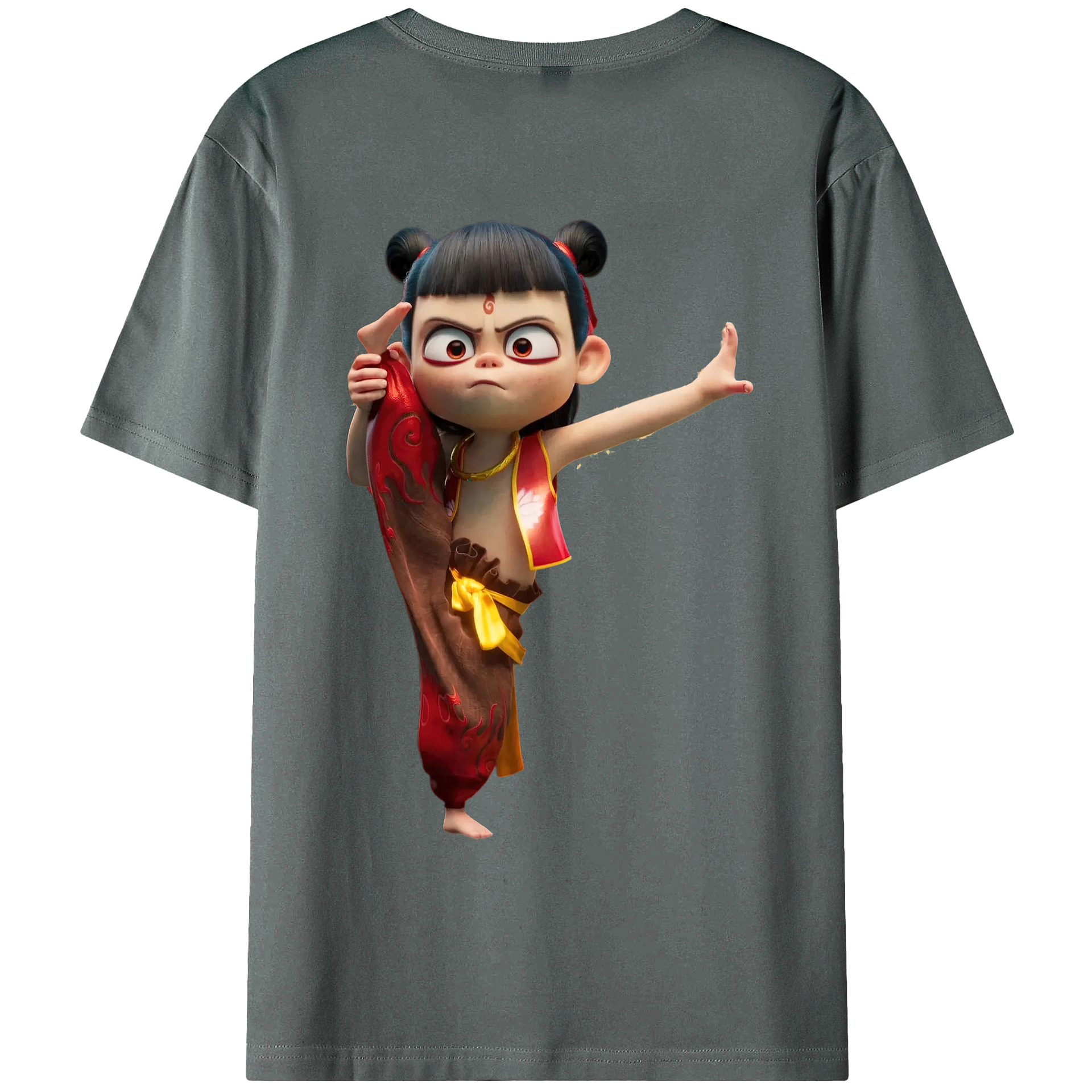 （画像用） Ne Zha 2 ナタ 魔童の大暴れ 綿100％ メンズ半袖Tシャツ（バックプリント） 通気性